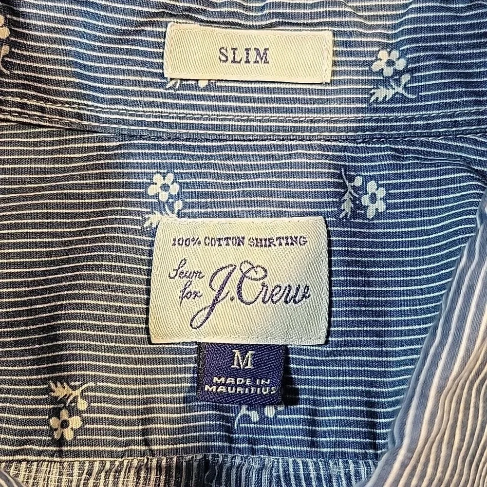 J CREW Slim Blue and White Striped Floral Men's‎ Shirt Medium